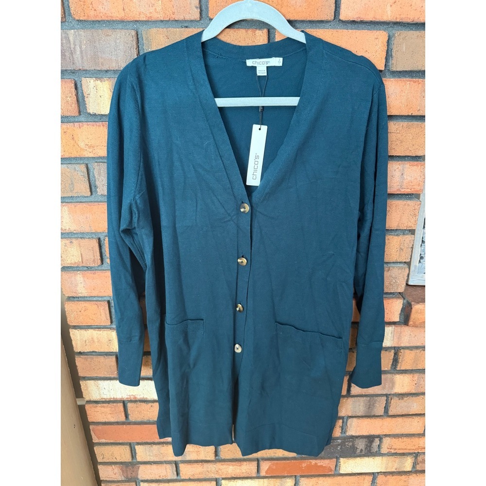 Chicos Long Button Front Cardigan Sweater V-Neck